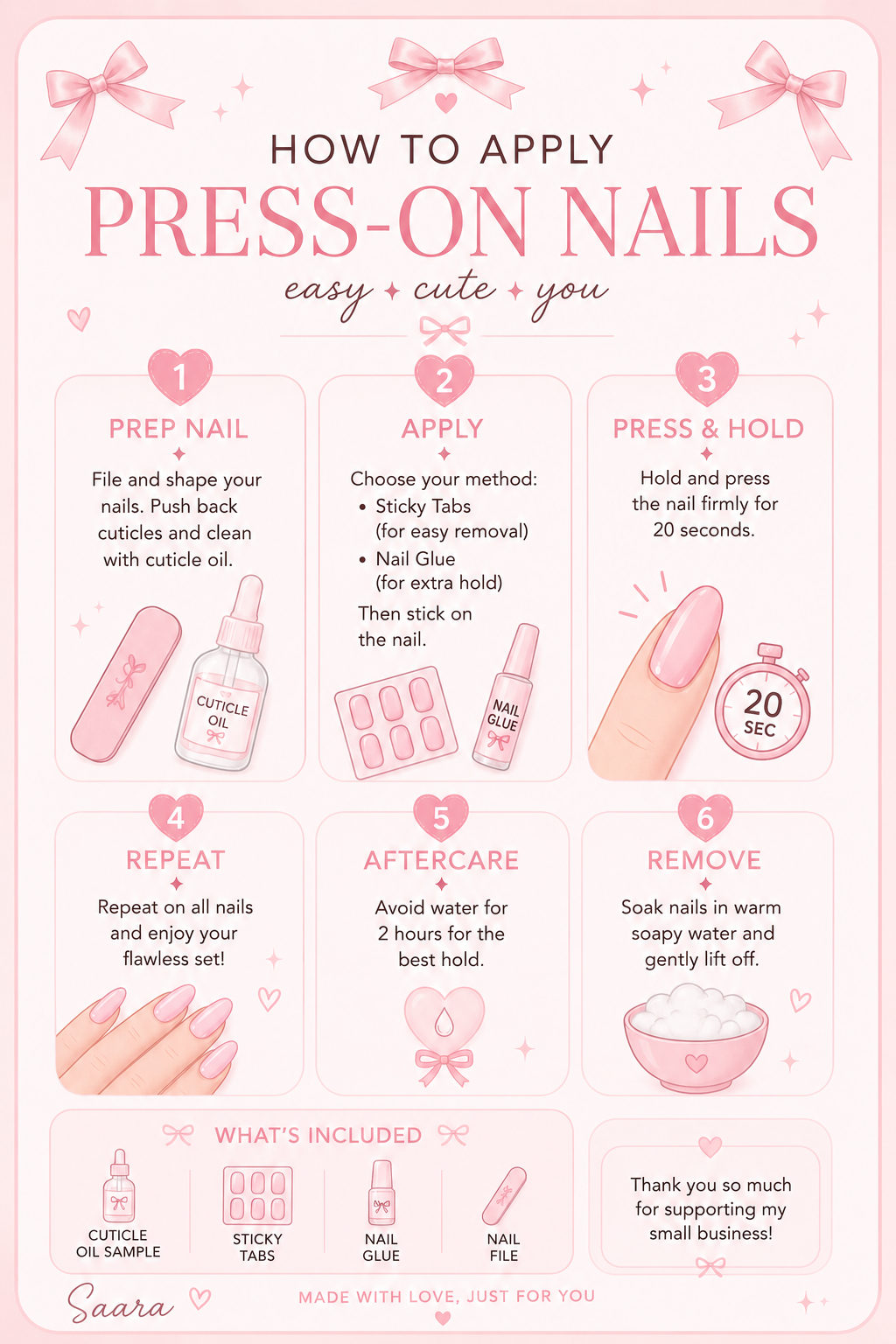 Six-step Nails By Saara press-on nail application guide